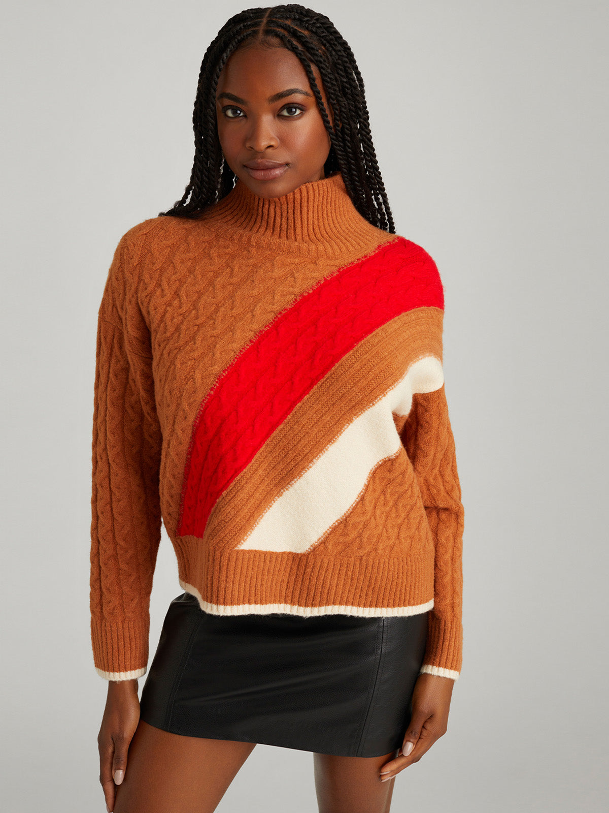 Ria: Colorblock Cable Pullover - Toasted Almond Multi / XS
