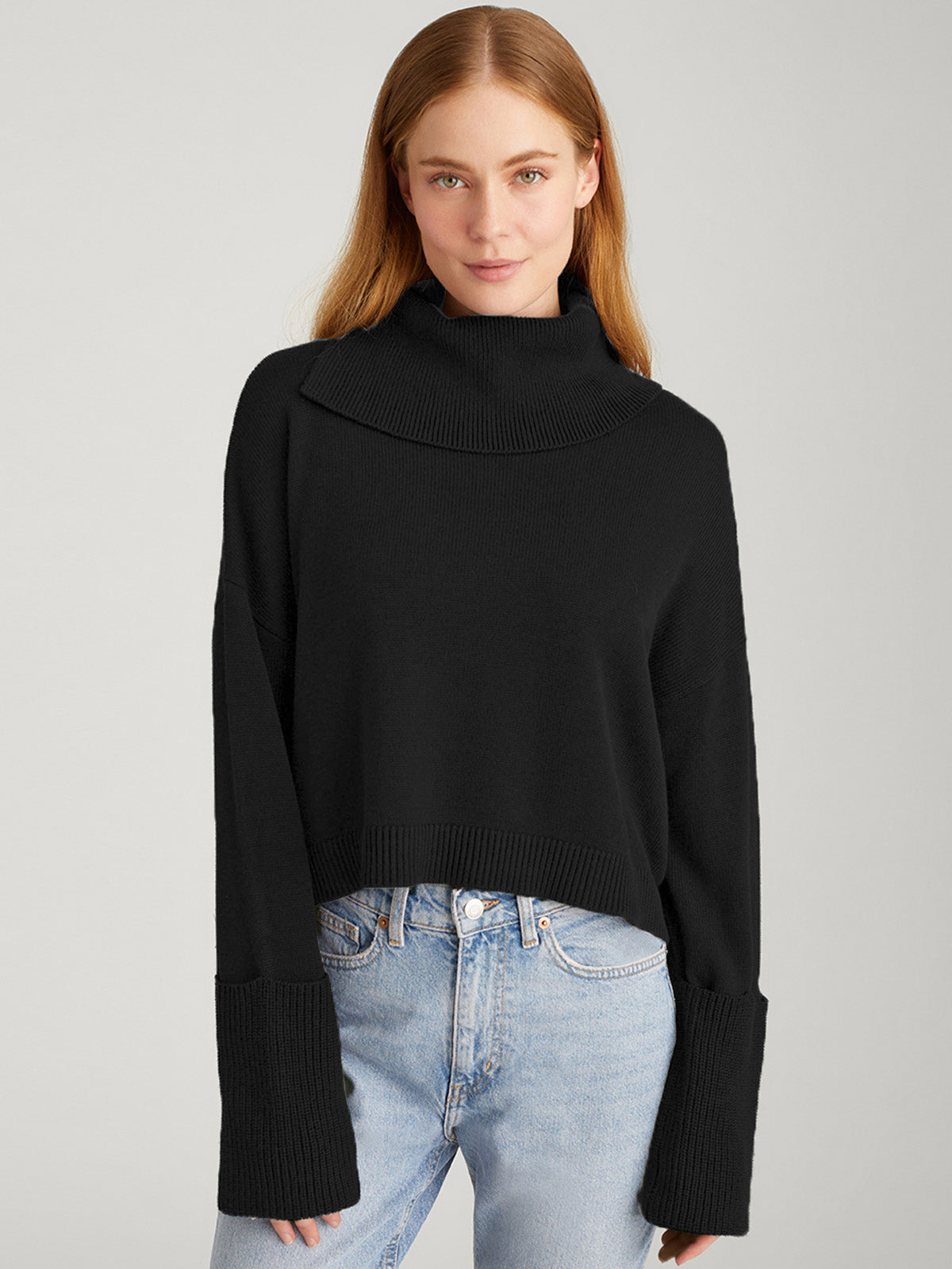 Lily: 100% Cotton Split Turtleneck Pullover