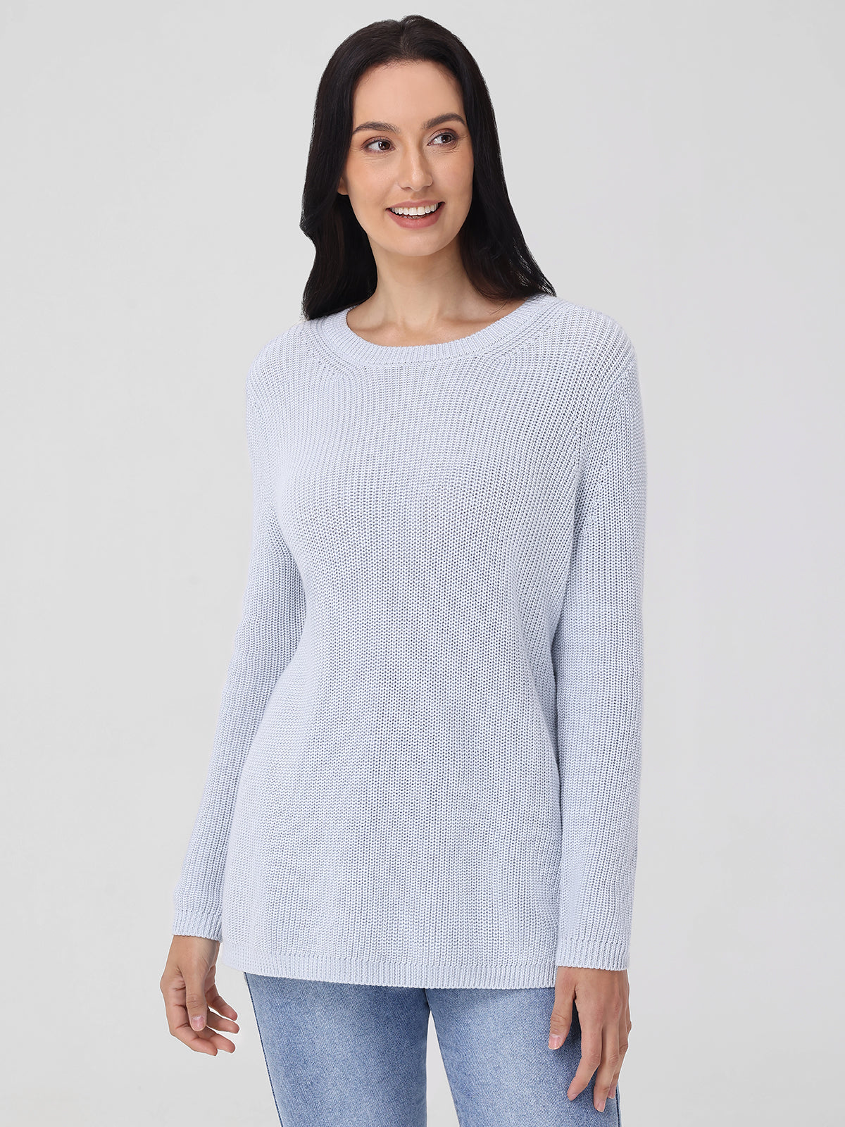 Emma: 100% Cotton Crewneck Shaker Stitch Sweater