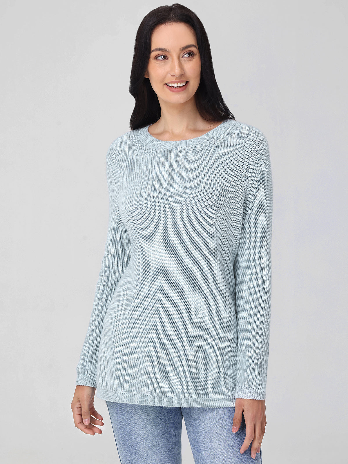 Emma: Crewneck Shaker Stitch Cotton Sweater