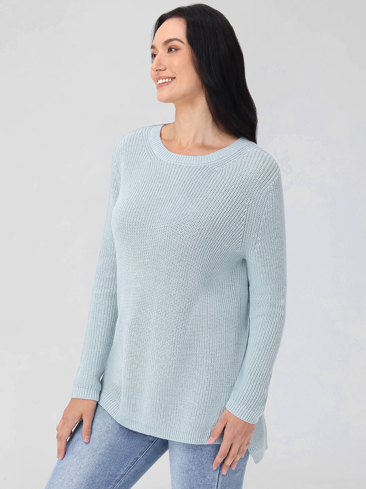 Emma: Crewneck Shaker Stitch Cotton Sweater