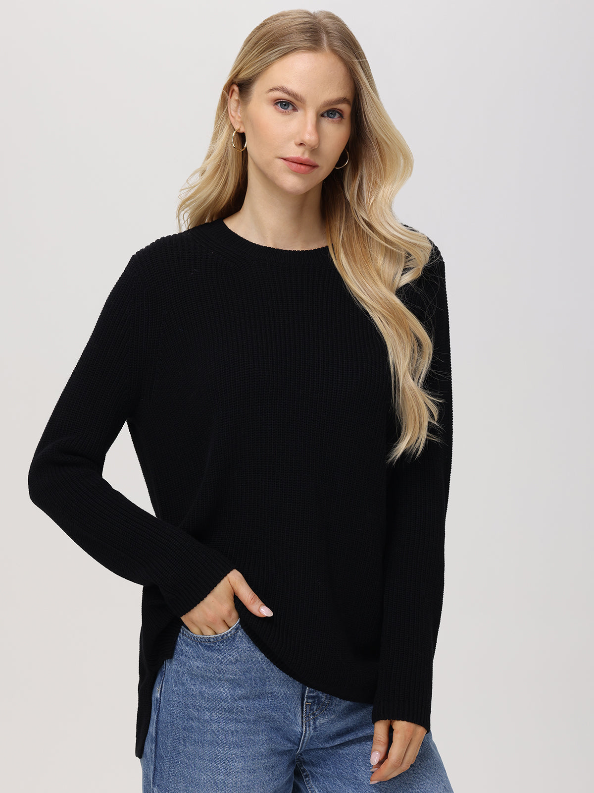 Emma: 100% Cotton Crewneck Shaker Stitch Sweater