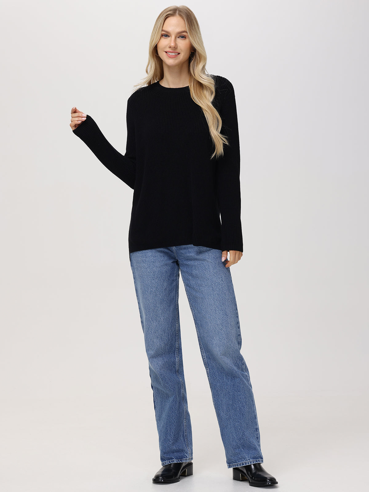 Emma: 100% Cotton Crewneck Shaker Stitch Sweater