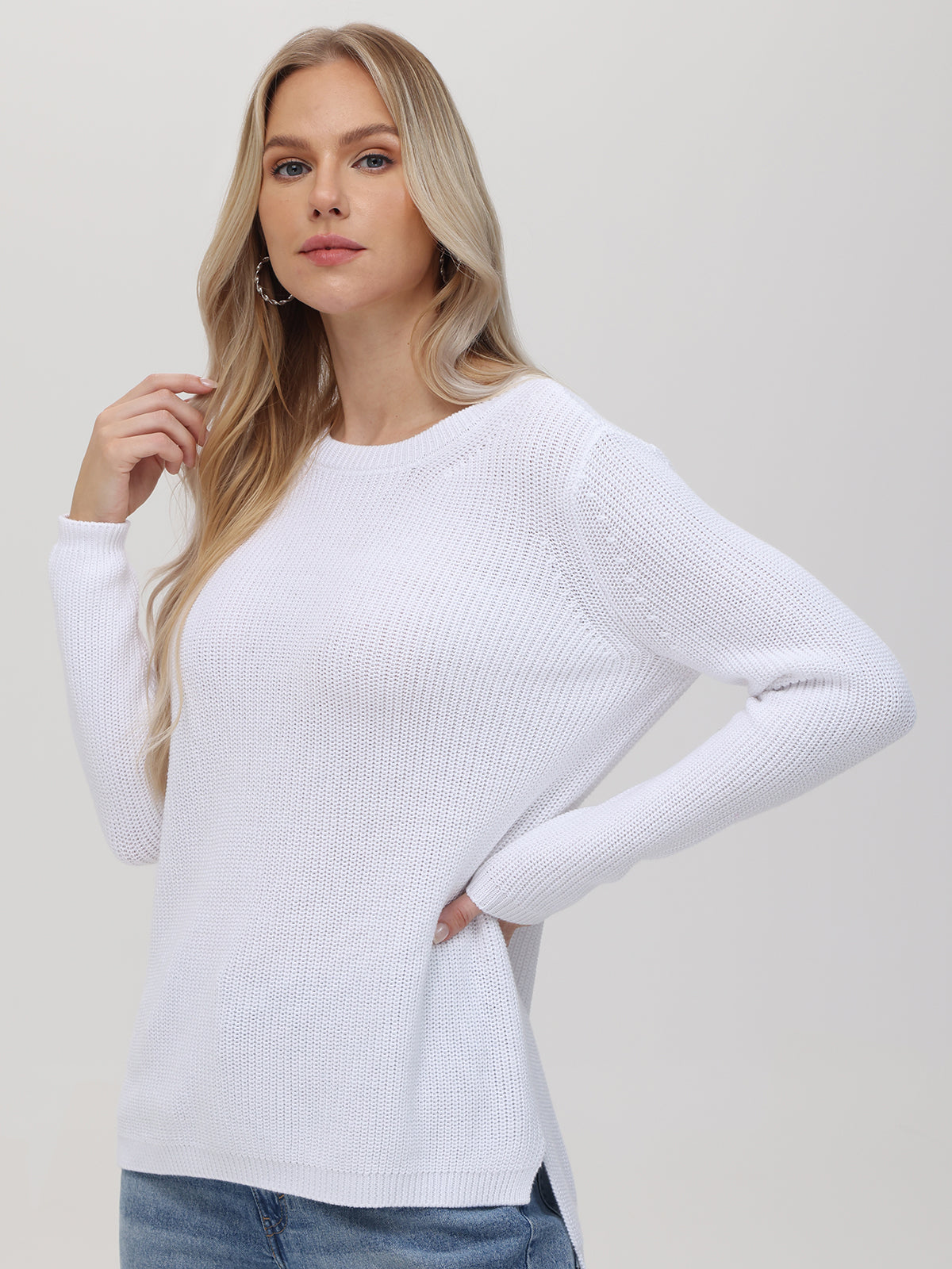 Emma: 100% Cotton Crewneck Shaker Stitch Sweater