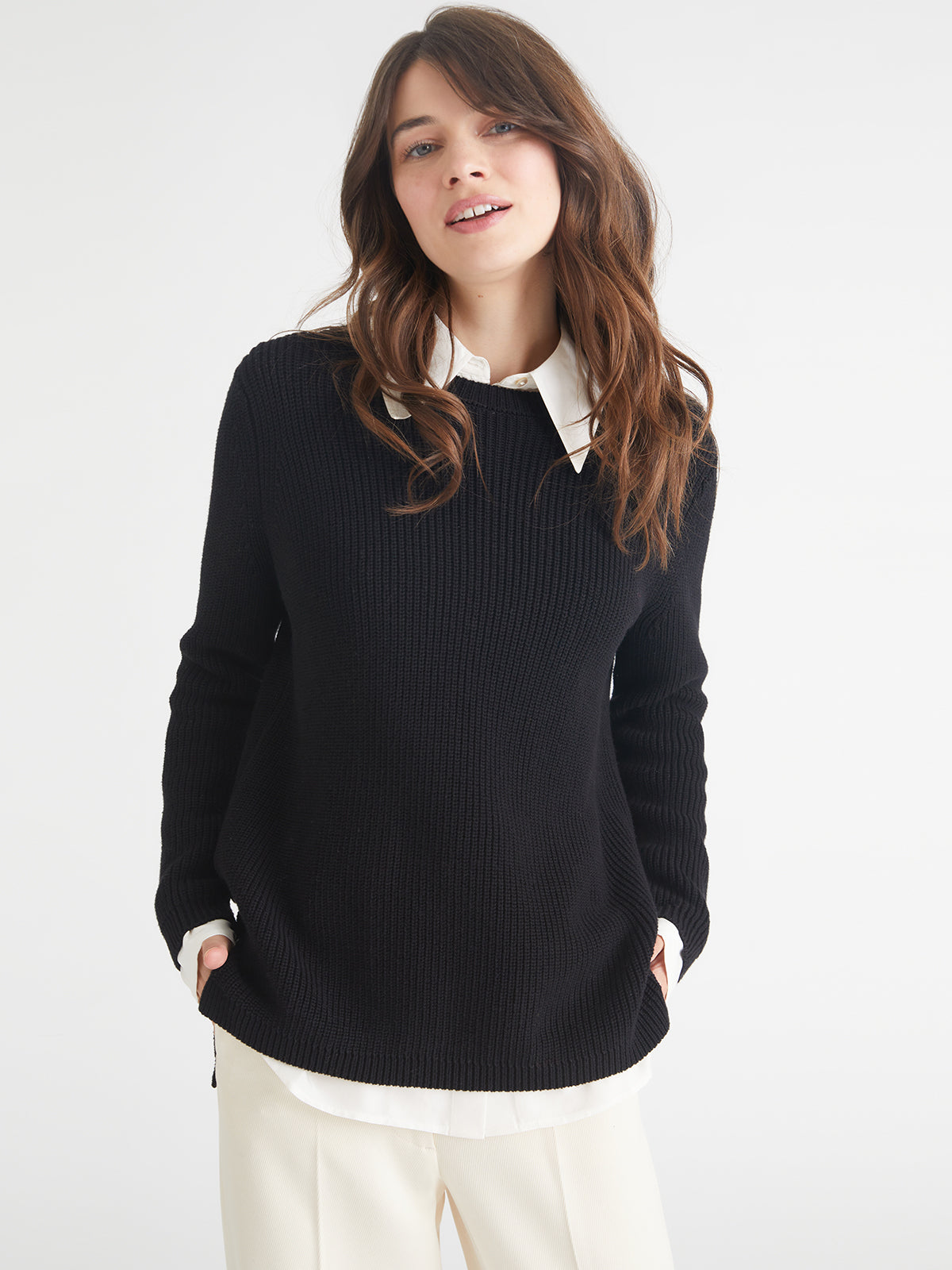 Emma: 100% Cotton Crewneck Shaker Stitch Sweater