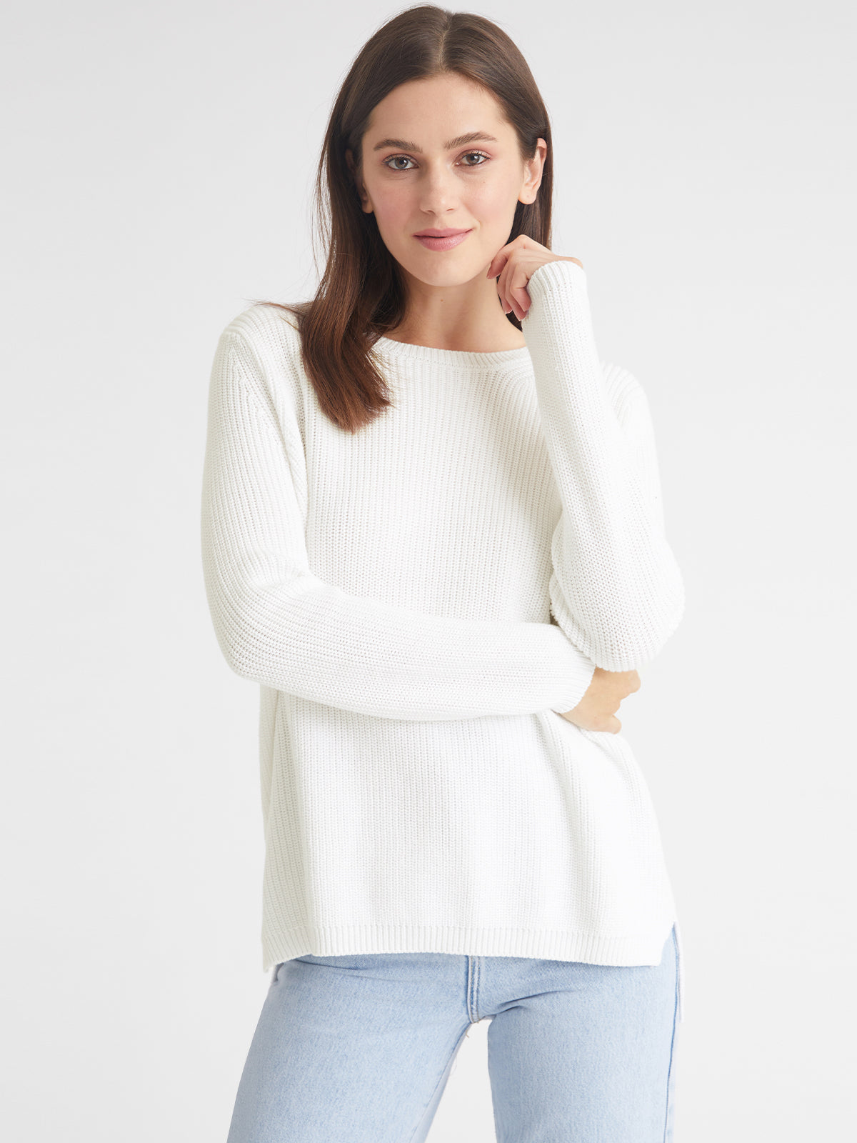 Emma: 100% Cotton Crewneck Shaker Stitch Sweater