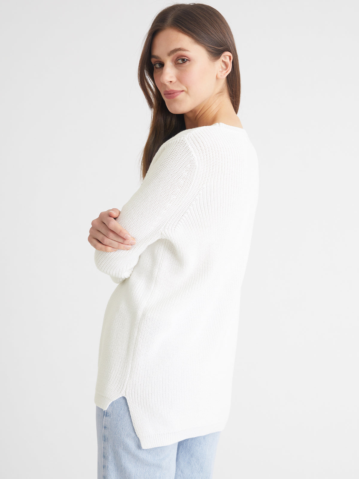 Emma: 100% Cotton Crewneck Shaker Stitch Sweater