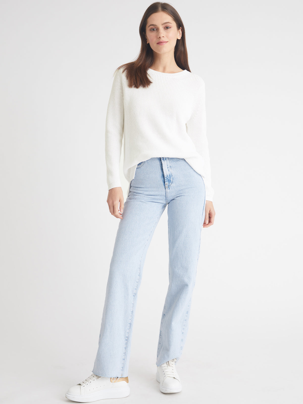 Emma: 100% Cotton Crewneck Shaker Stitch Sweater