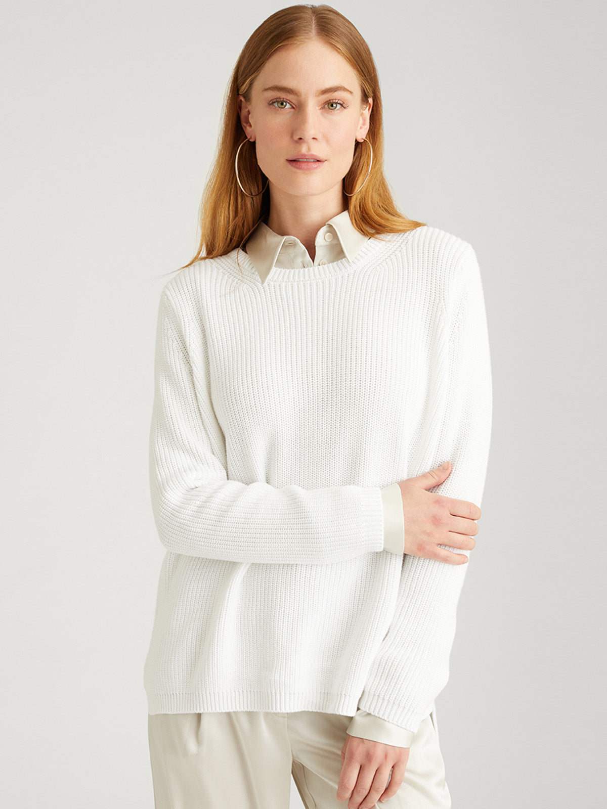 Emma: 100% Cotton Crewneck Shaker Stitch Sweater