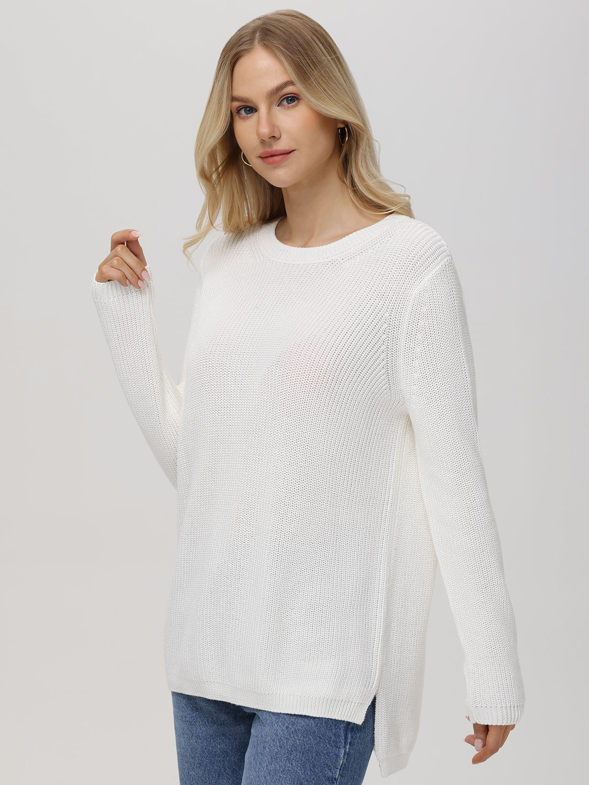 Emma: 100% Cotton Crewneck Shaker Stitch Sweater