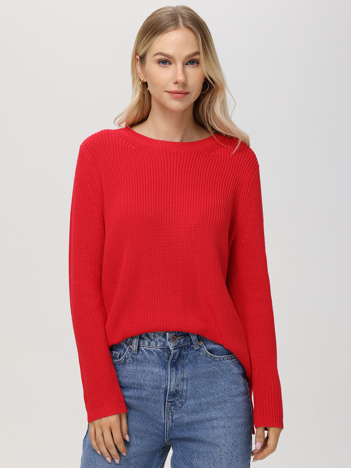 The Emma: 100% Cotton Crewneck Shaker Stitch Sweater