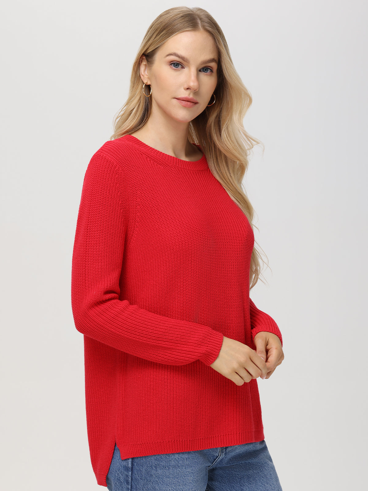 The Emma: 100% Cotton Crewneck Shaker Stitch Sweater