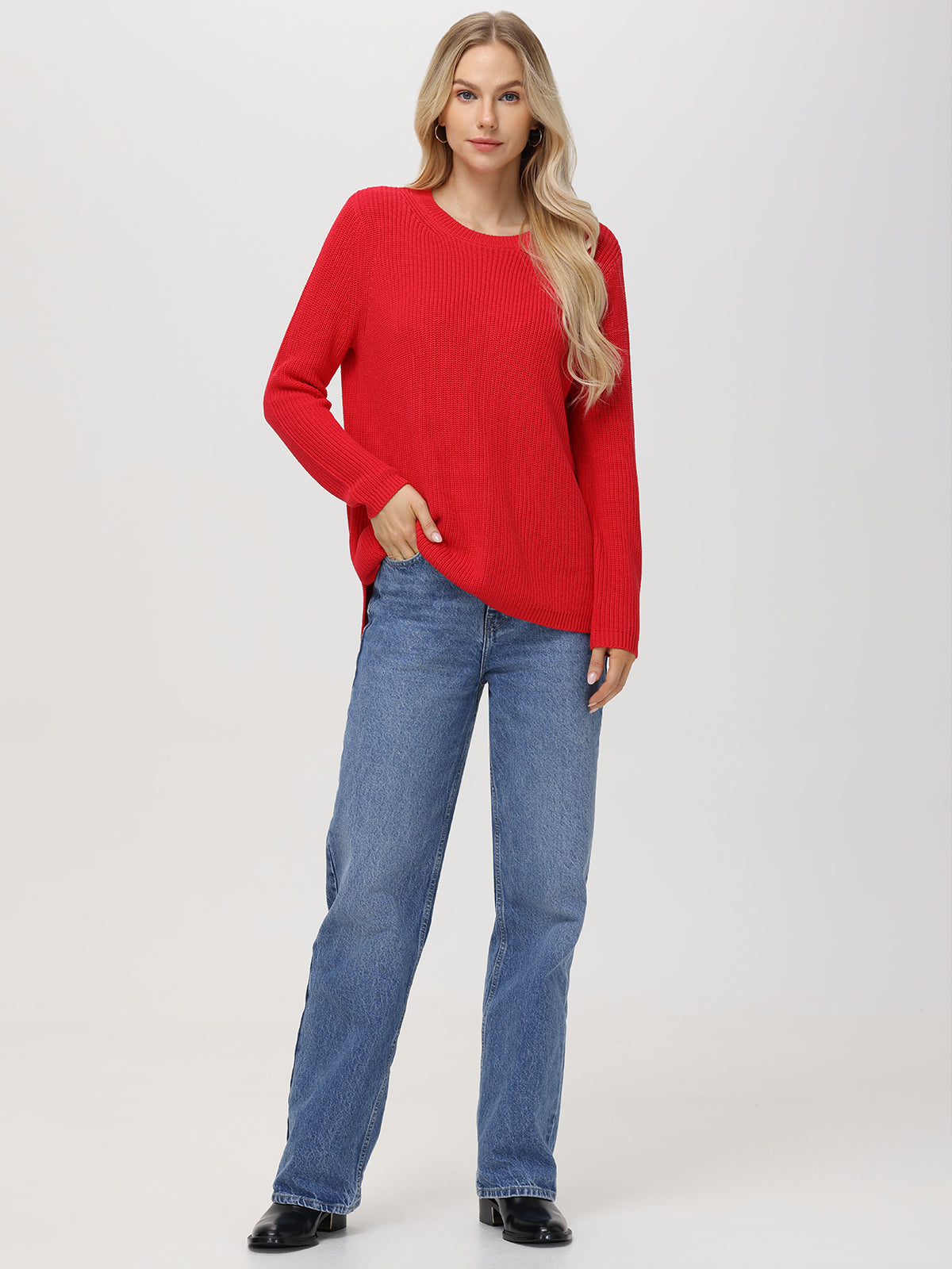 The Emma: 100% Cotton Crewneck Shaker Stitch Sweater