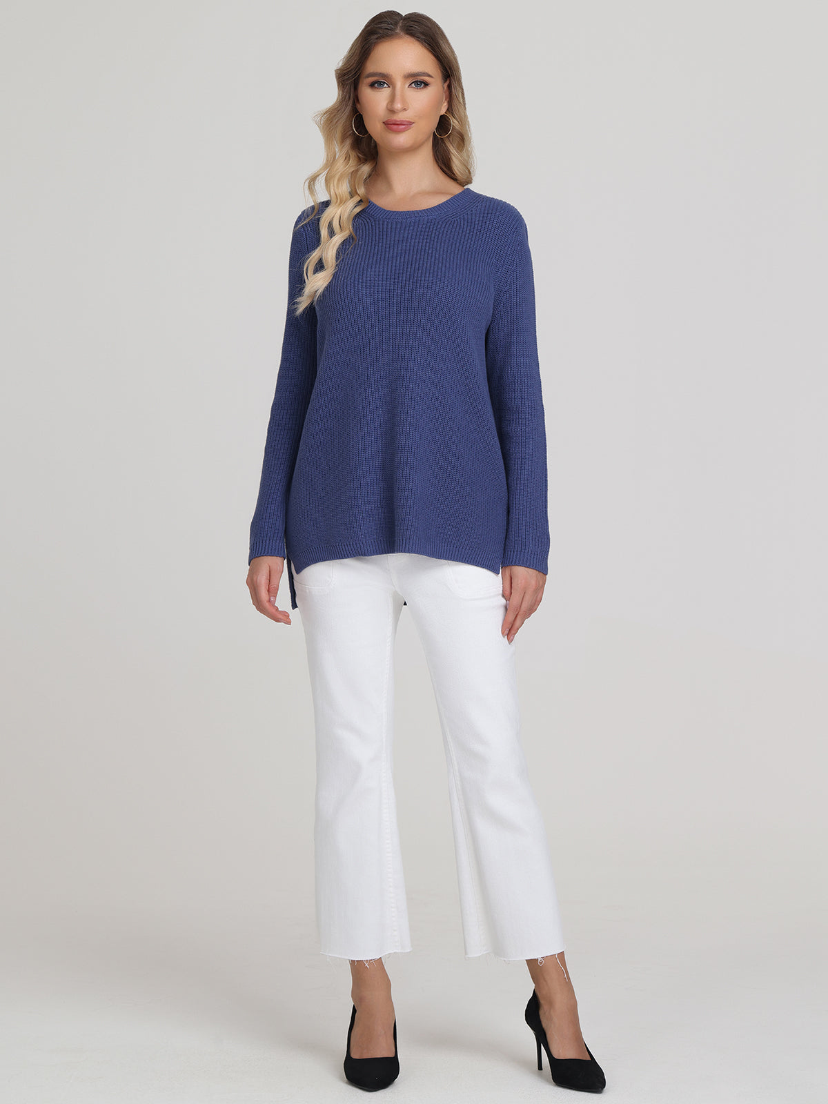 Emma: 100% Cotton Crewneck Shaker Stitch Sweater