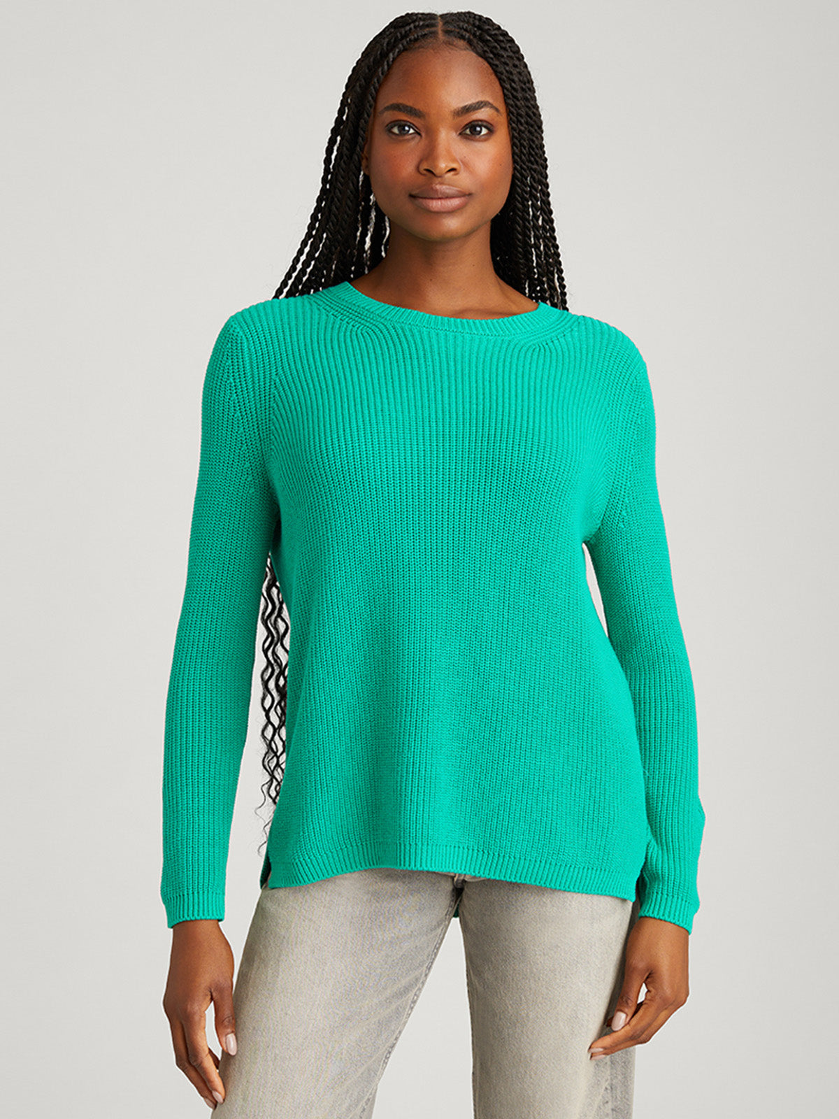 Emma: 100% Cotton Crewneck Shaker Stitch Sweater