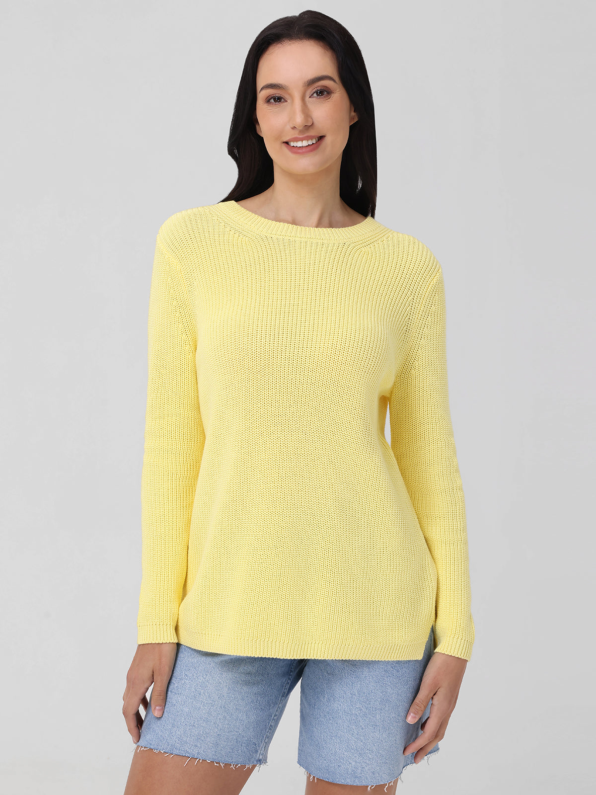 Emma: 100% Cotton Crewneck Shaker Stitch Sweater