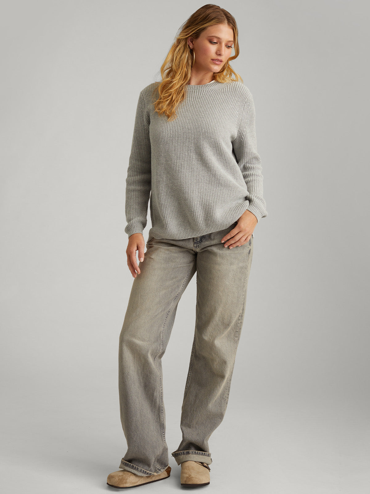 Emma: 100% Cotton Crewneck Shaker Stitch Sweater