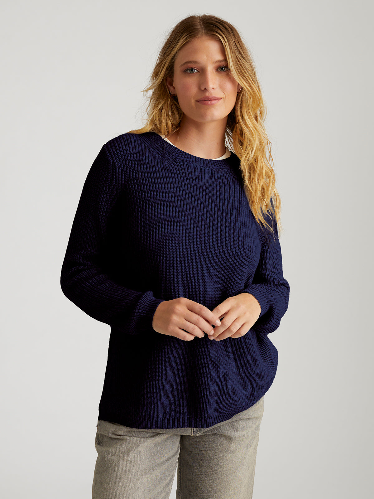 Emma: 100% Cotton Crewneck Shaker Stitch Sweater