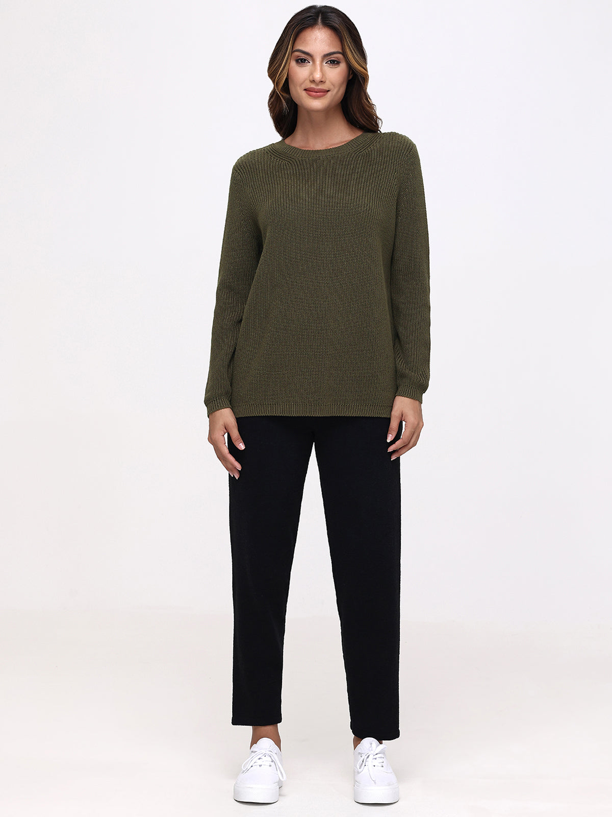 The Emma: 100% Cotton Crewneck Shaker Stitch Sweater