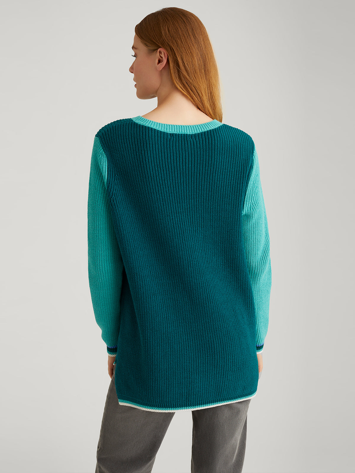 Emma: 100% Cotton Tipped Crewneck Shaker Stitch Sweater