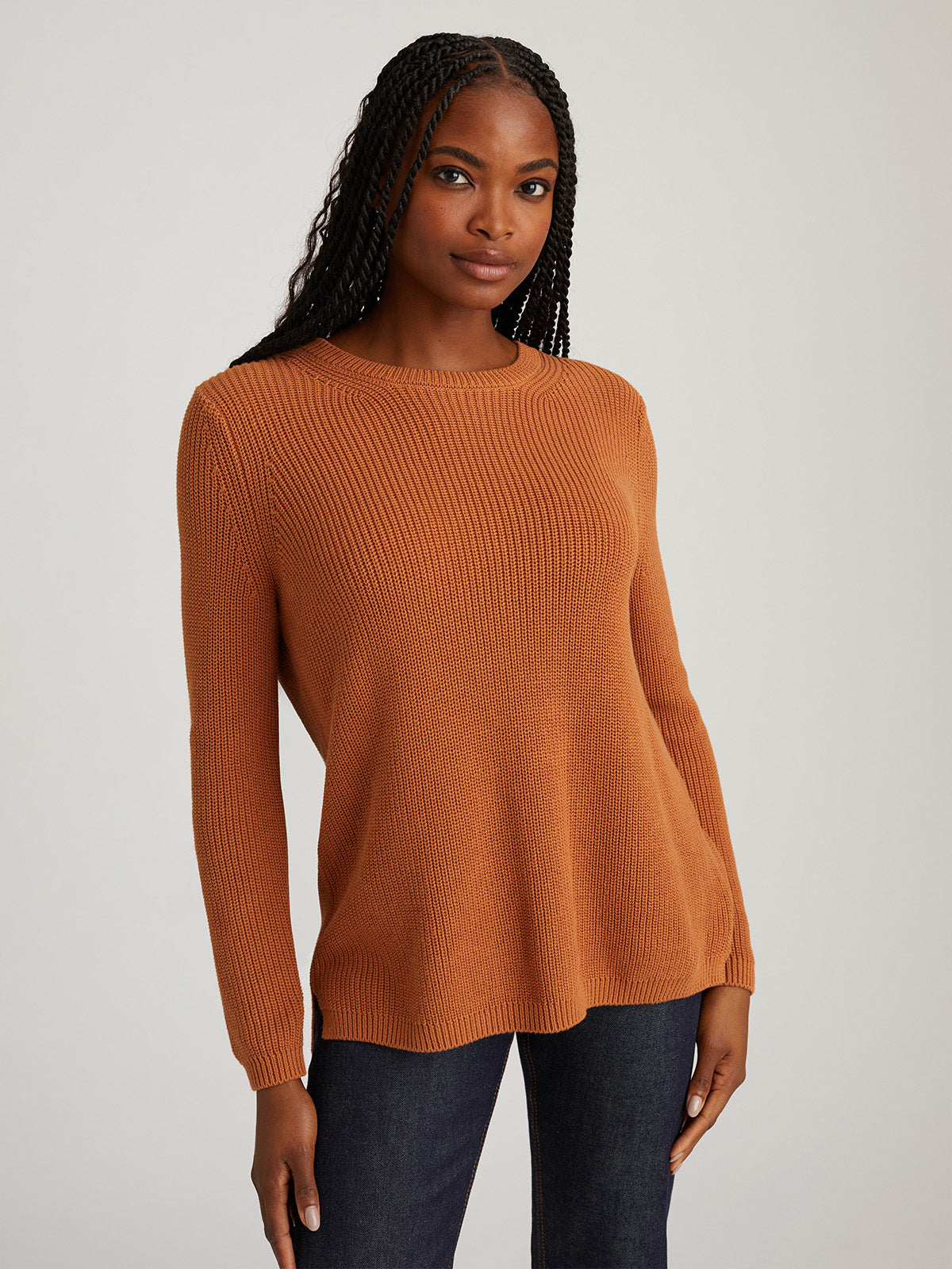 Emma: 100% Cotton Crewneck Shaker Stitch Sweater