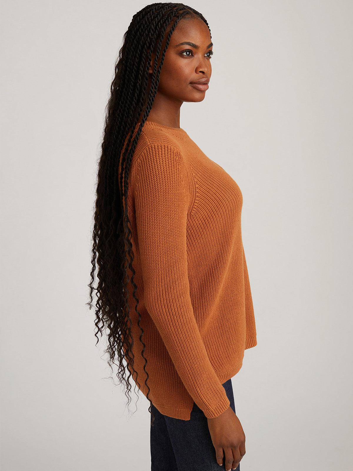 Emma: 100% Cotton Crewneck Shaker Stitch Sweater