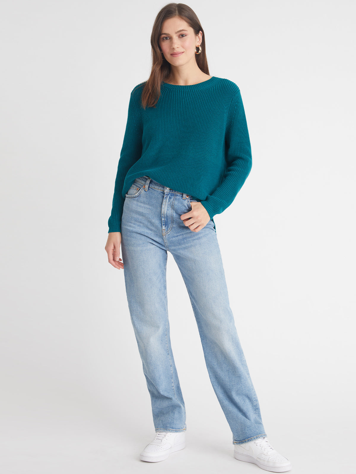 Emma: 100% Cotton Crewneck Shaker Stitch Sweater