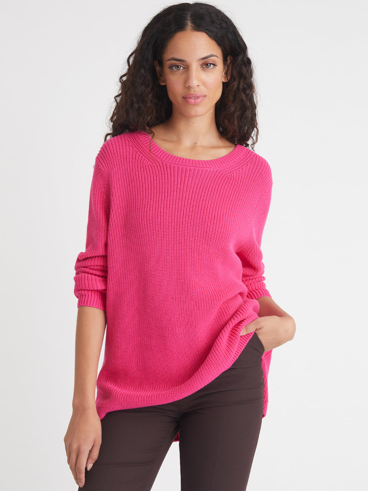 Emma: 100% Cotton Crewneck Shaker Stitch Sweater