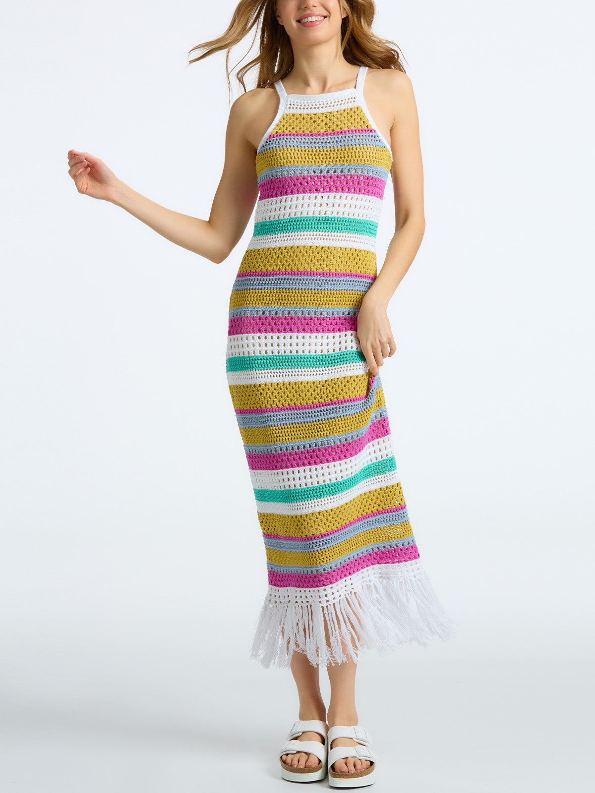 Lucia: 100% Cotton Stripe Crochet Dress