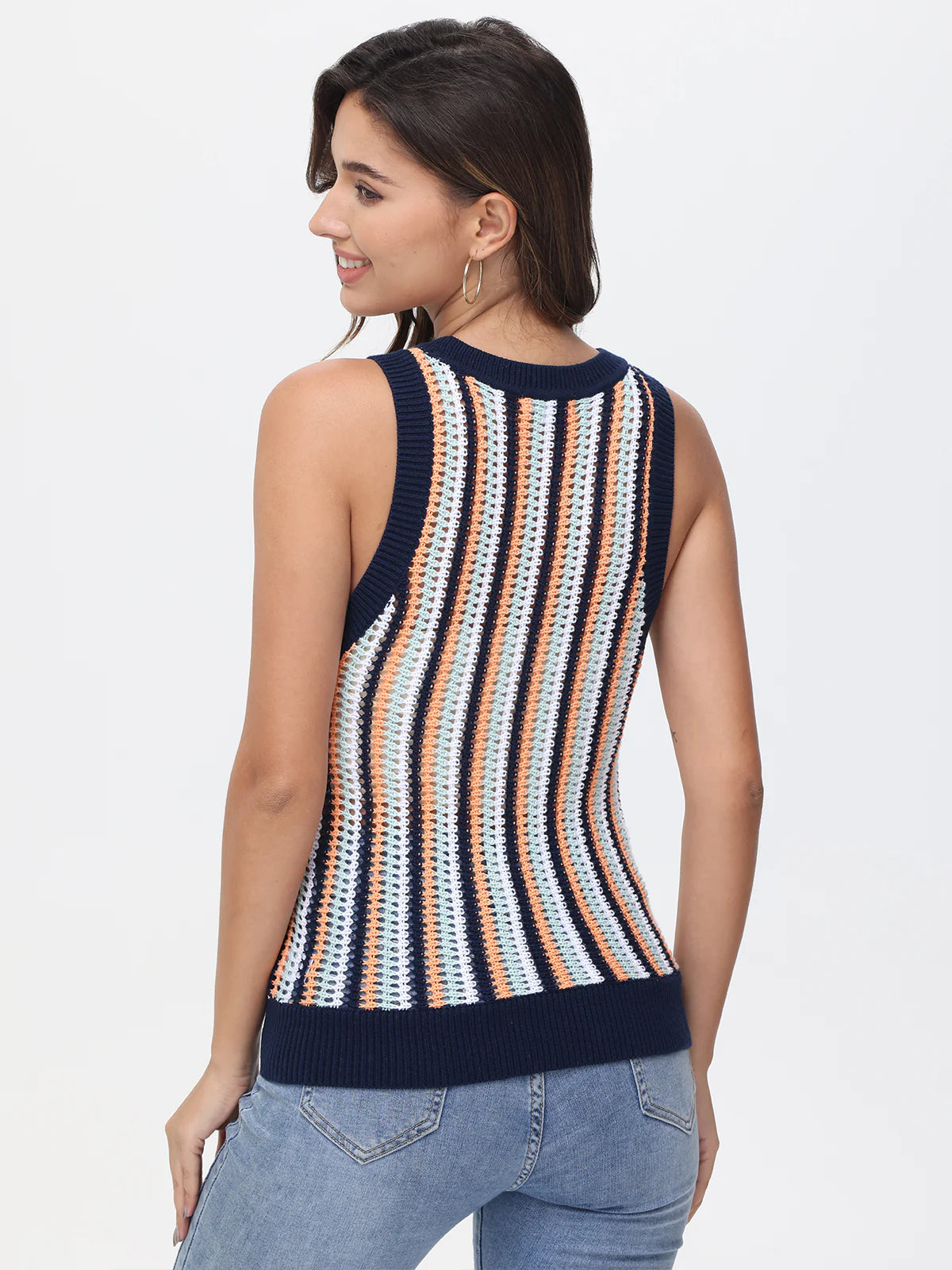 Krista: 100% Cotton Stripe Vertical Crochet Tank