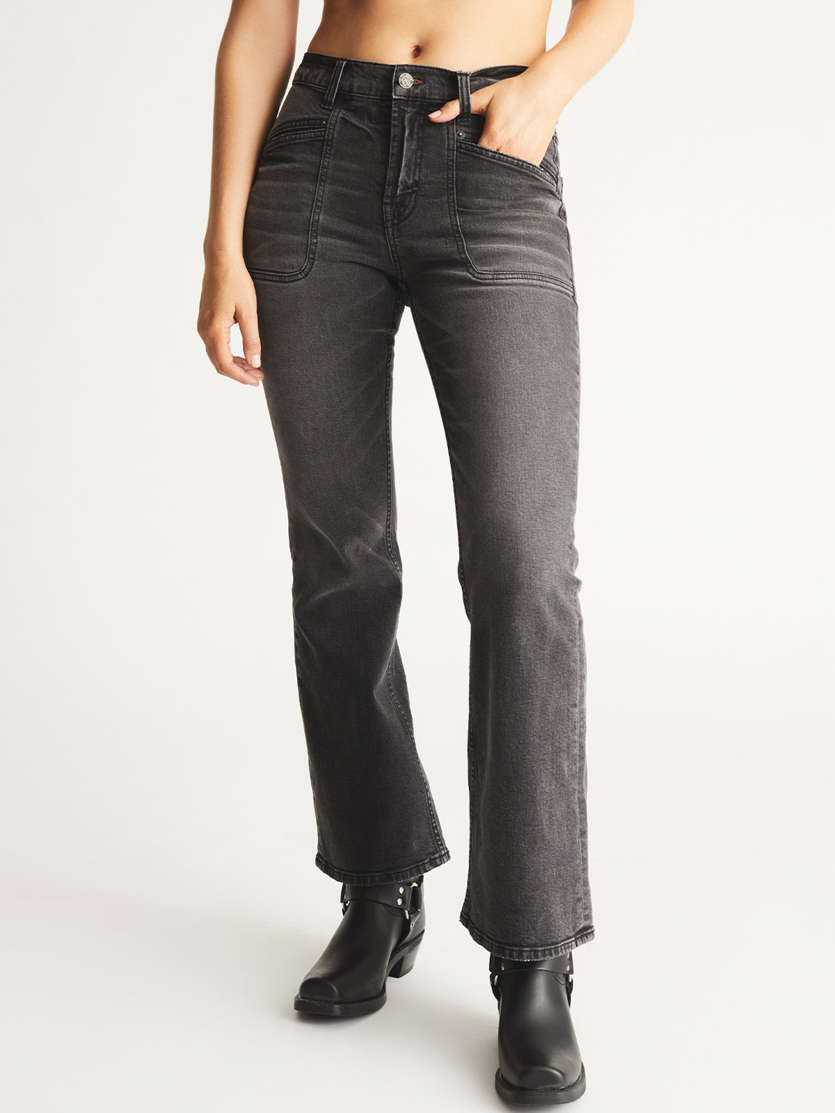 Embroidered-Pocket Bootcut Jeans