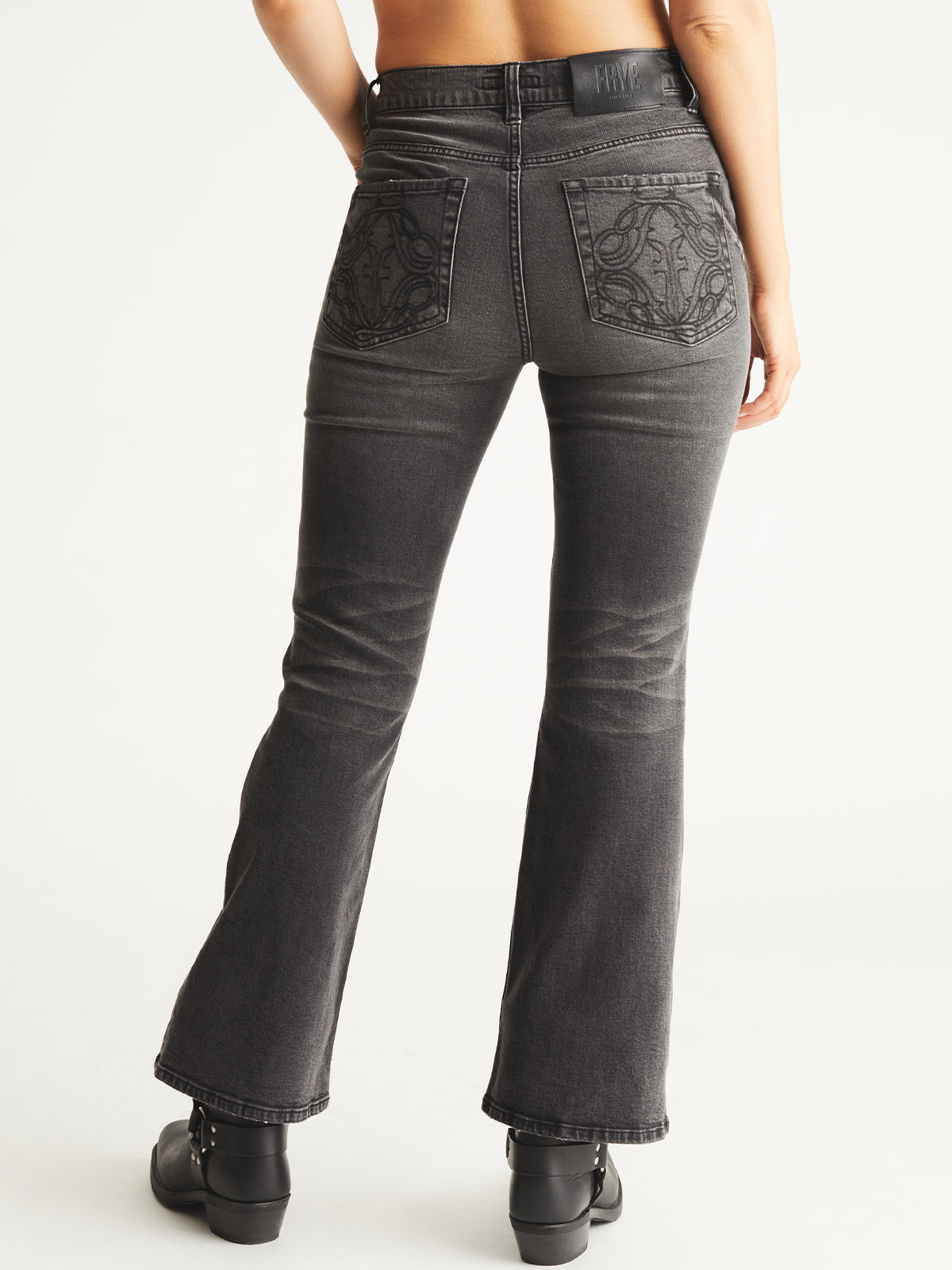 Embroidered-Pocket Bootcut Jeans