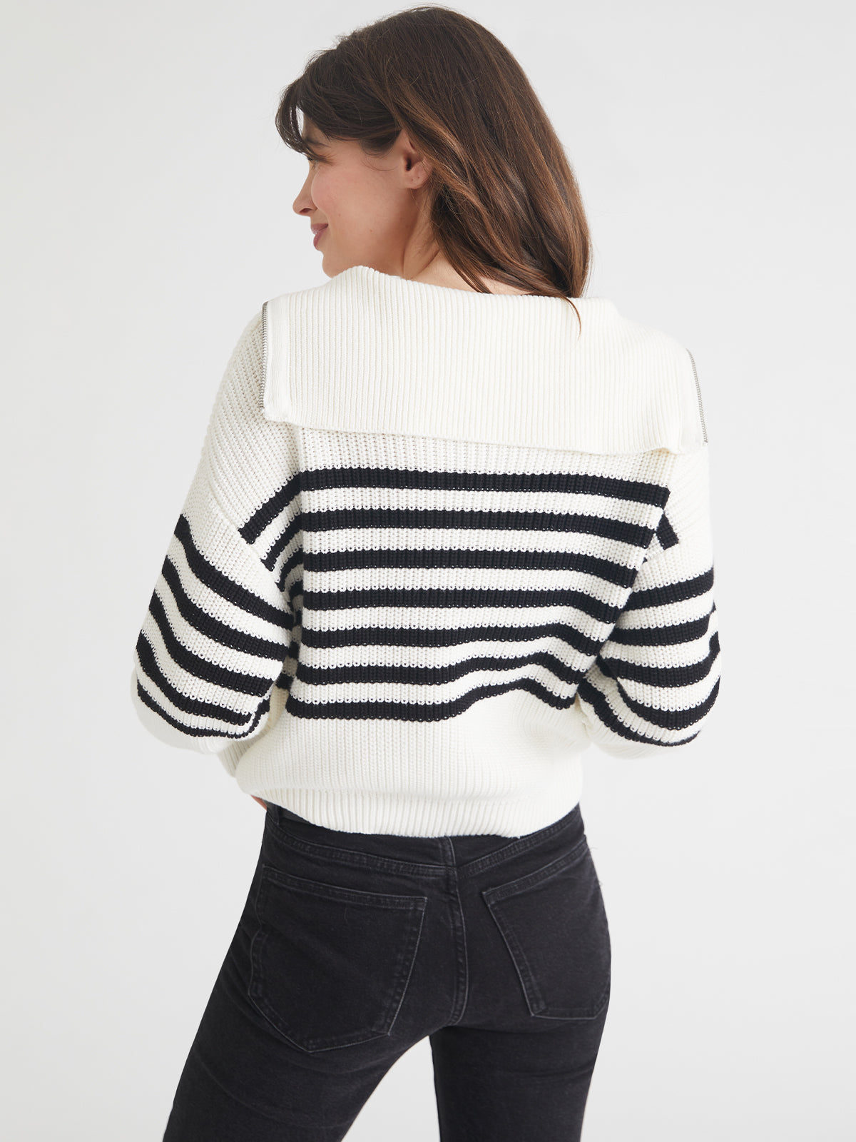 Norah: 100% Cotton 1983 Stripe Half-Zip Sweater