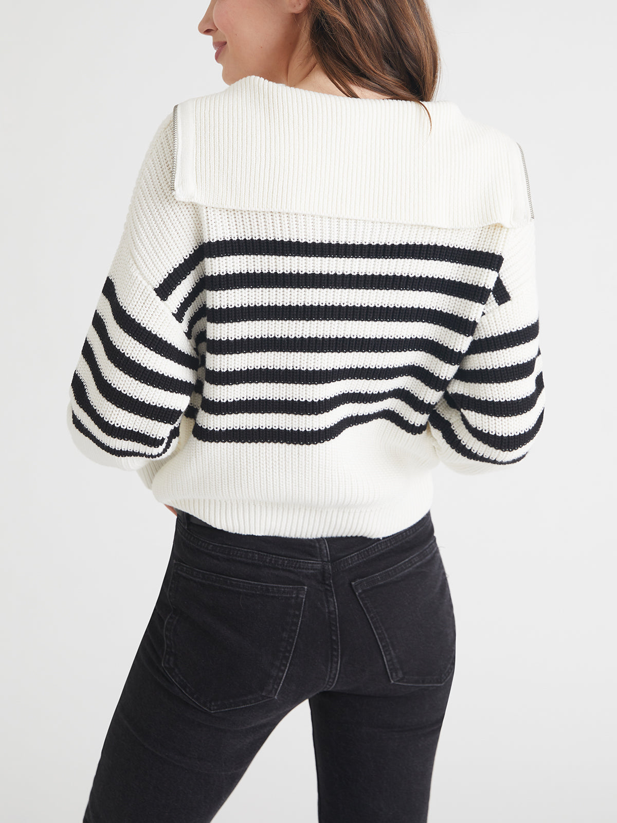 Norah: 1983 Stripe Half-Zip Cotton Sweater