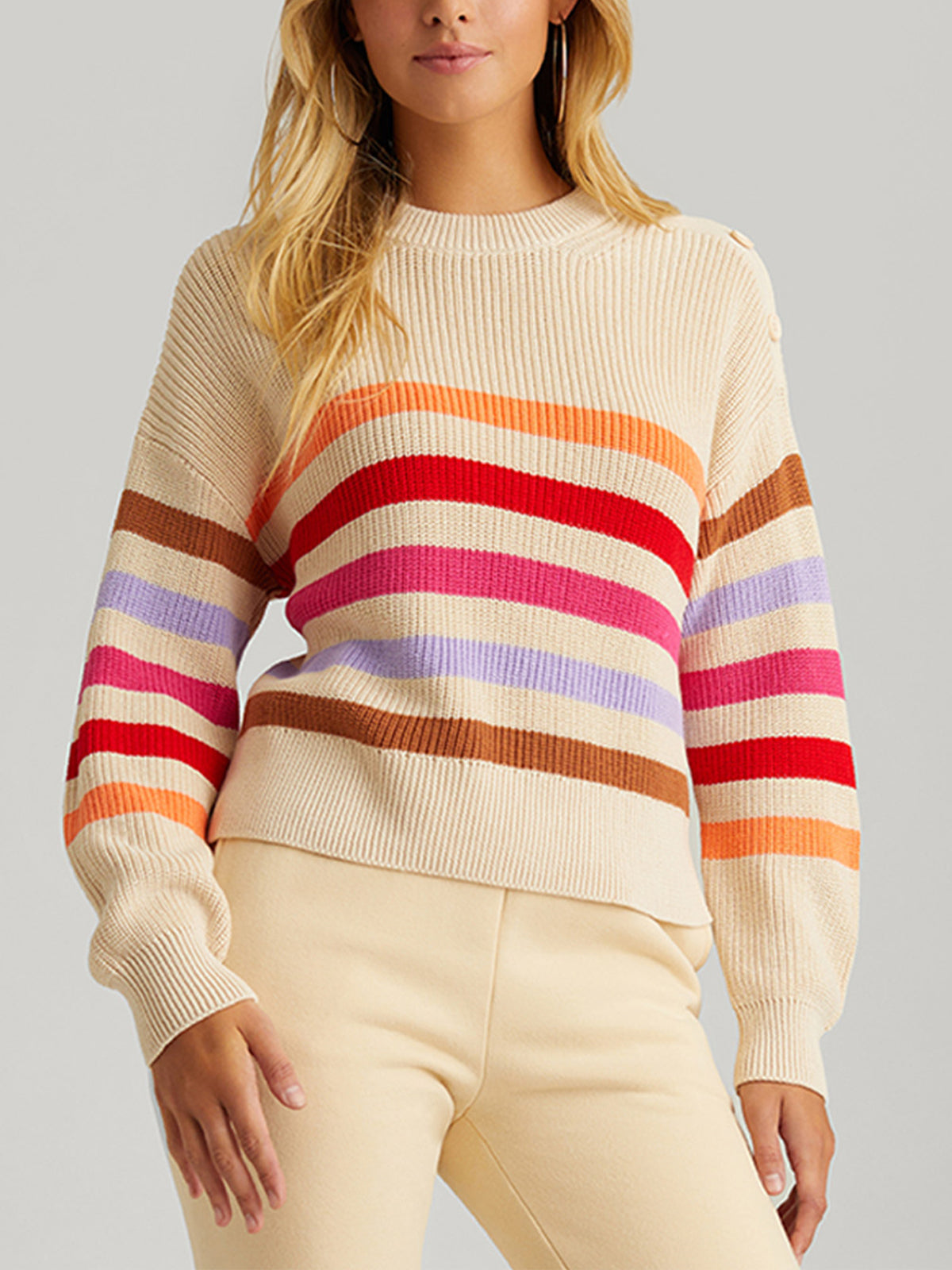 Ida: 100% Cotton Stripe Button Shoulder Pullover