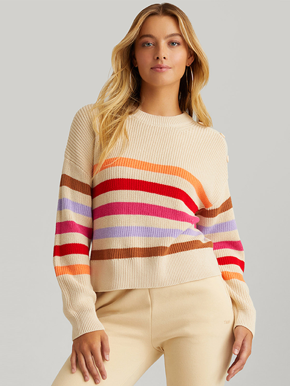 Ida: 100% Cotton Stripe Button Shoulder Pullover