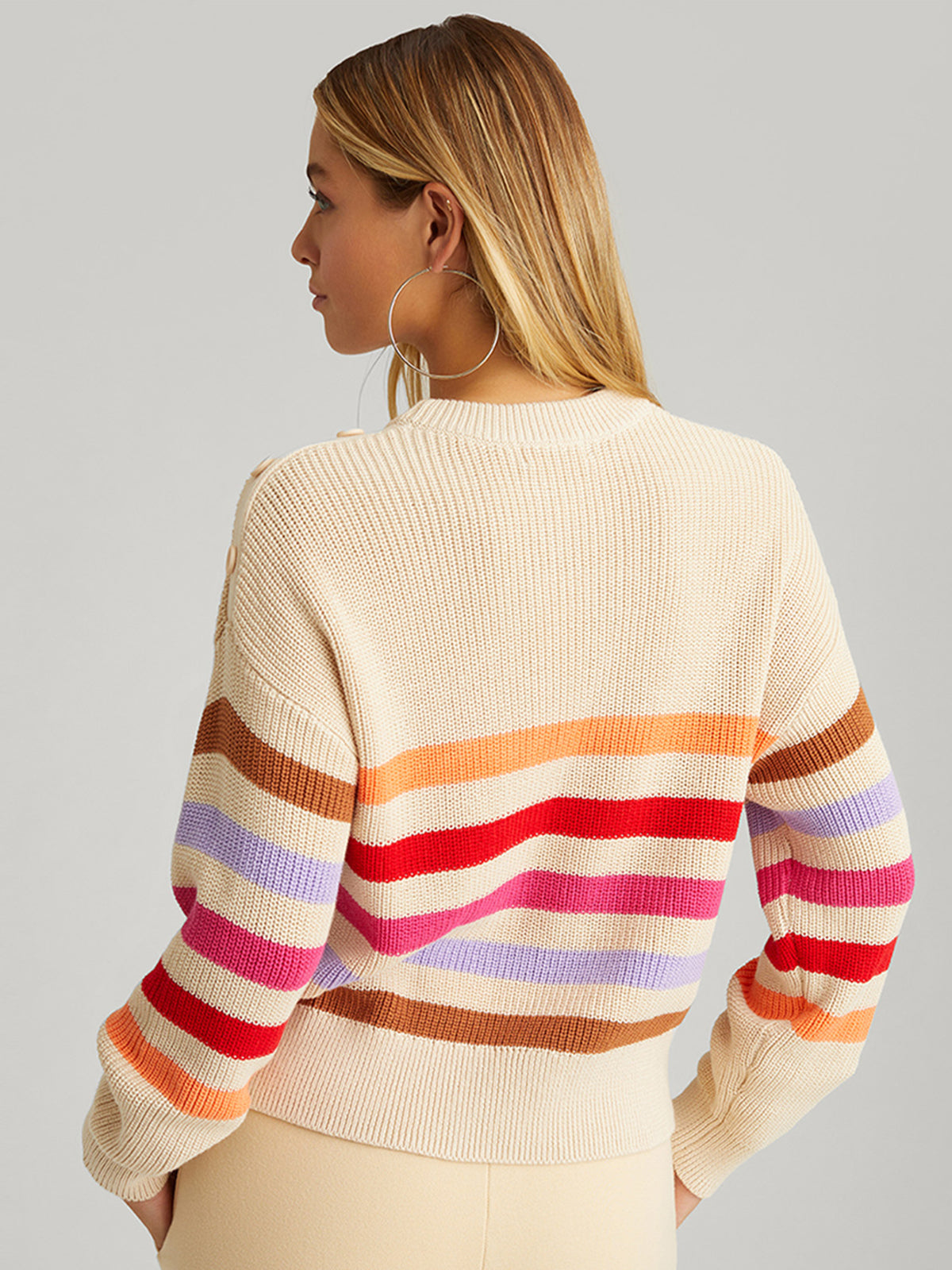 Ida: 100% Cotton Stripe Button Shoulder Pullover