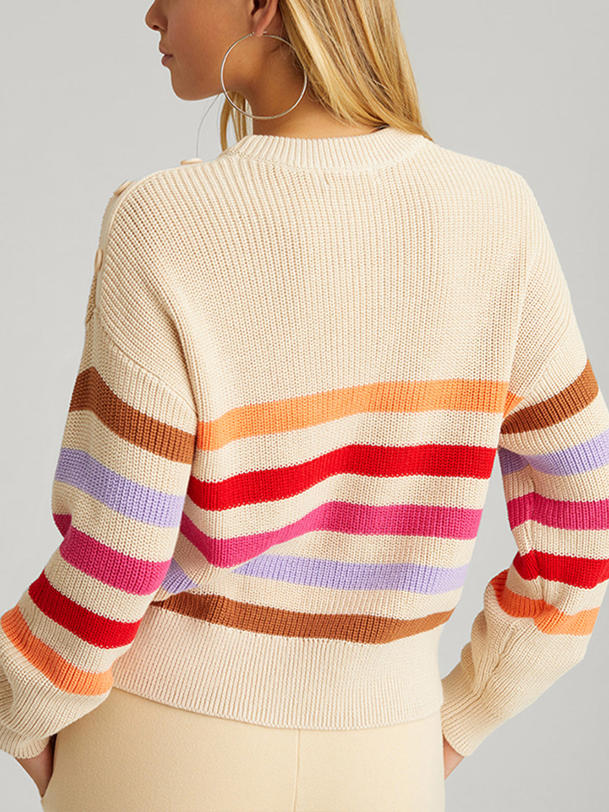 Ida: 100% Cotton Stripe Button Shoulder Pullover