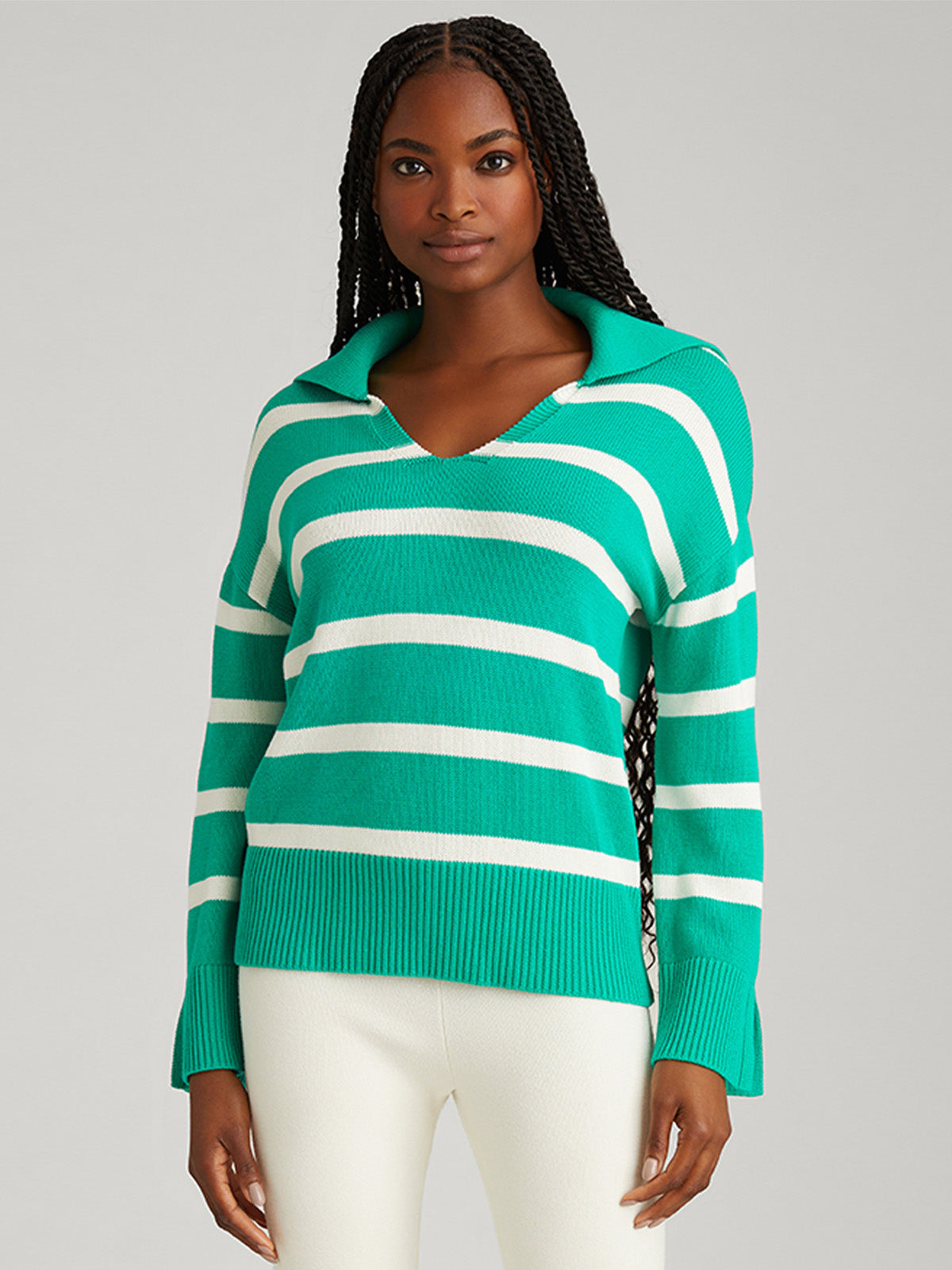 Meredith: 100% Cotton Stripe Polo Pullover