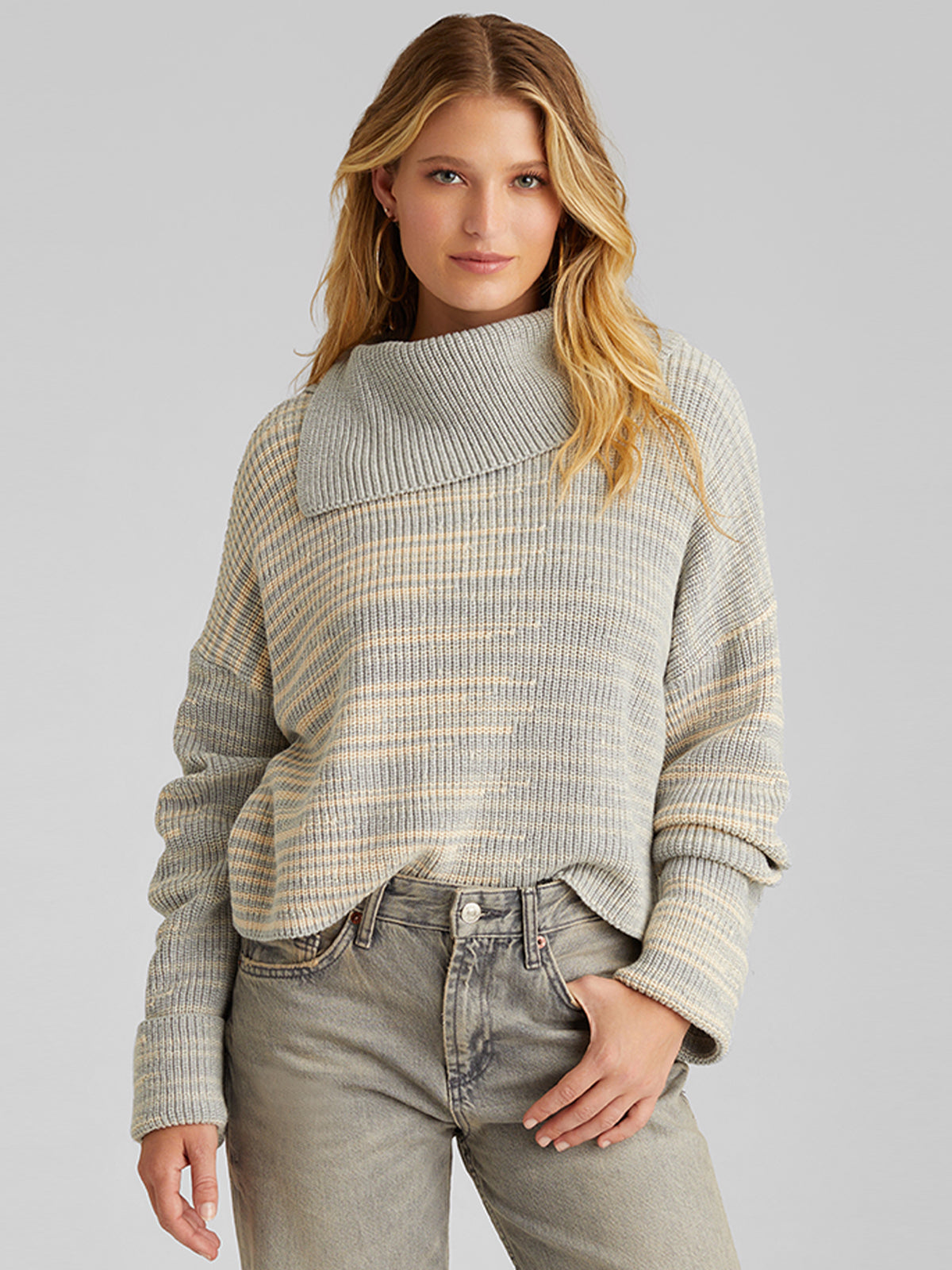 Lily: 100% Cotton Marl Split Turtleneck Pullover