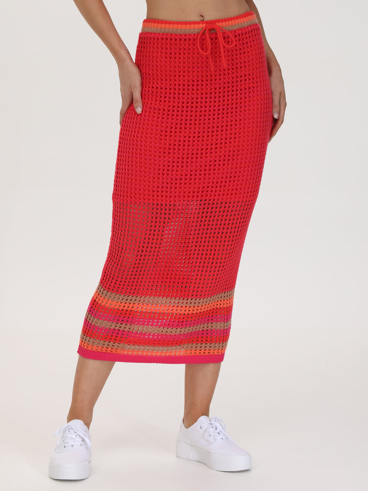 Vienna: Stripe Pointelle Midi Skirt