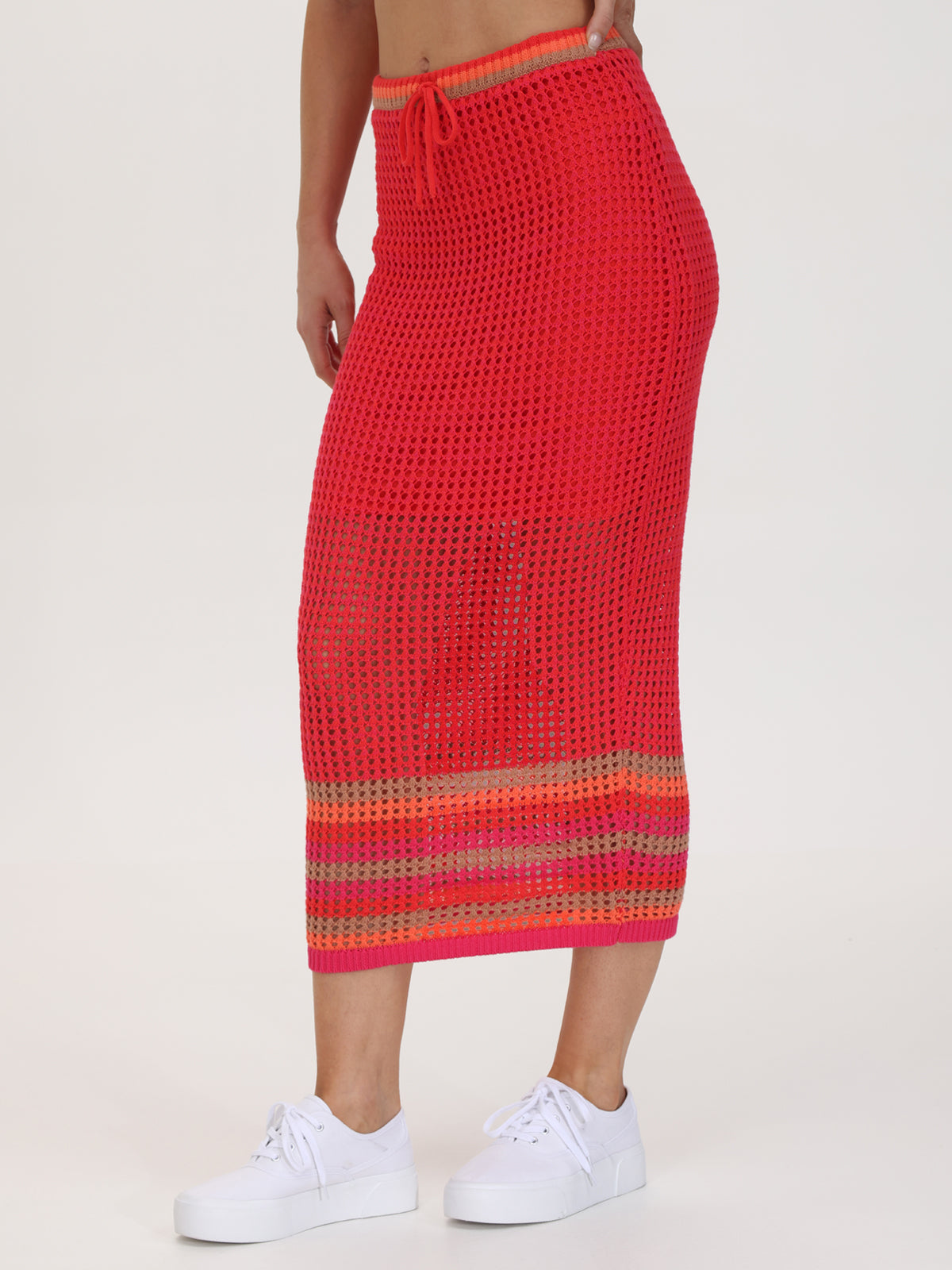 Vienna: 100% Cotton Stripe Pointelle Midi Skirt