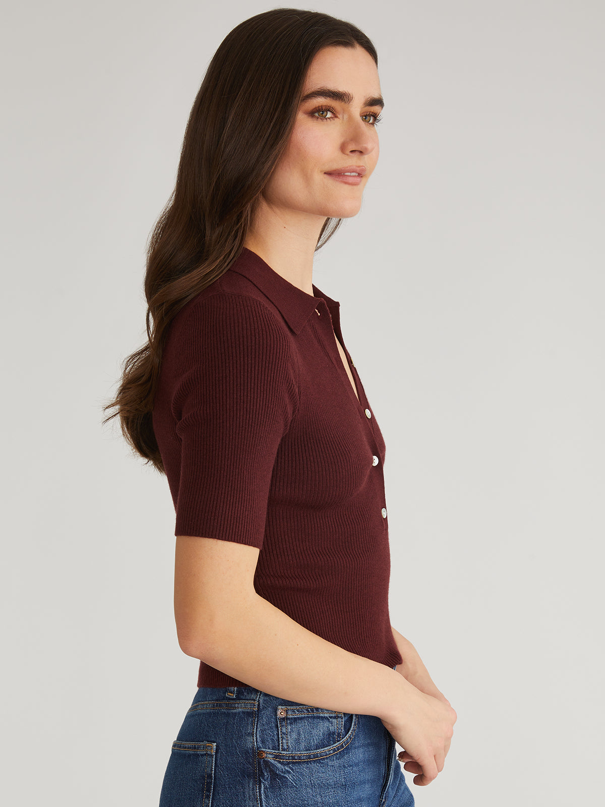 Ginny: Short Sleeve Johnny Collar Top