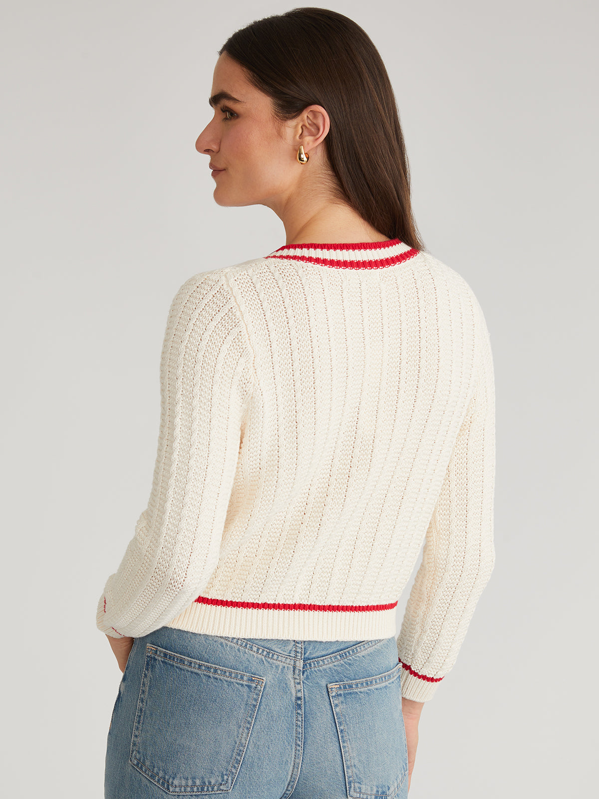 Laurel: 100% Cotton Crewneck Tipped Cardigan