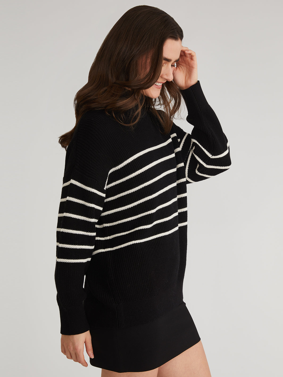 Elise: 100% Cotton Oversize Stripe Turtleneck Pullover