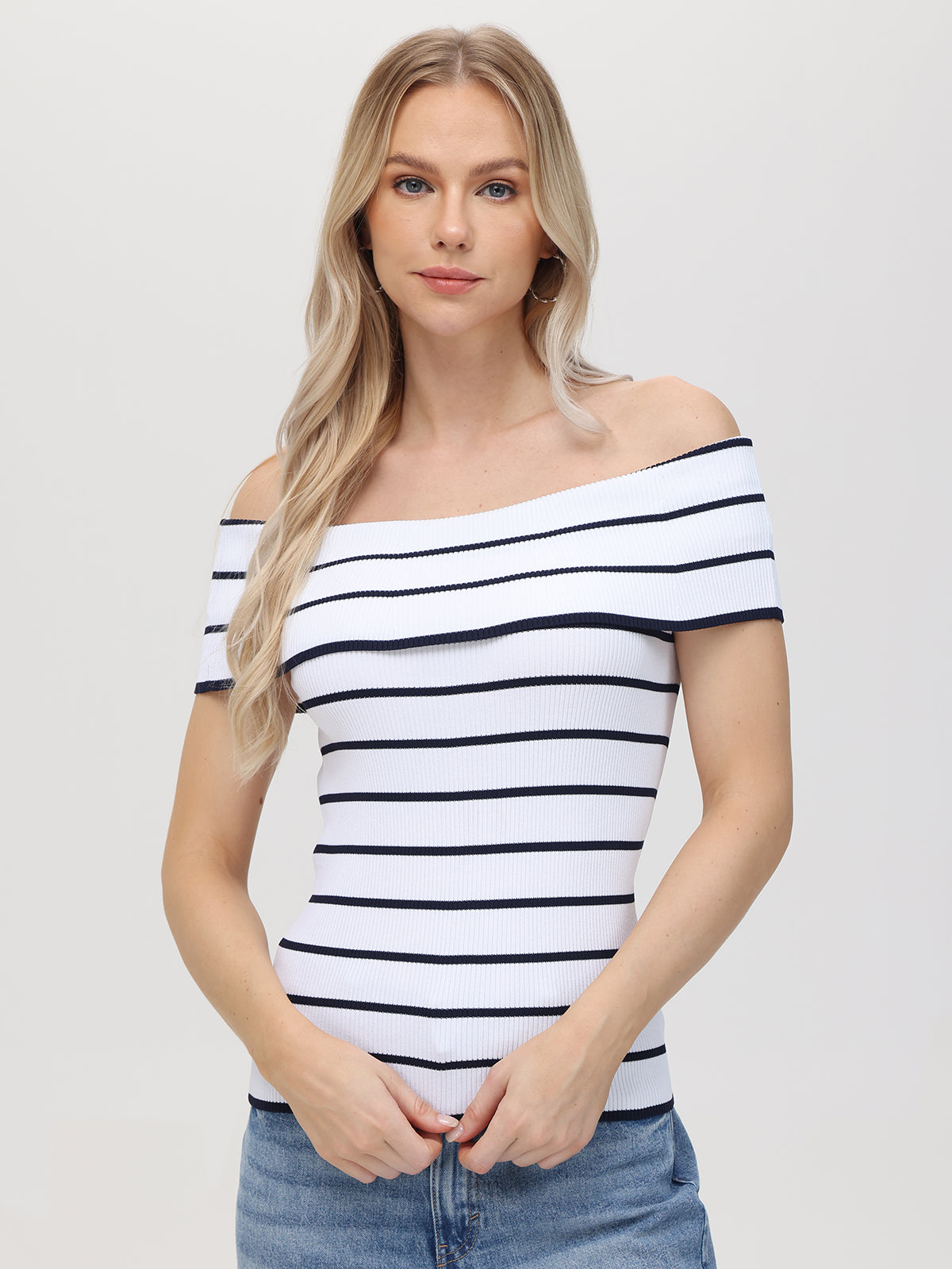 Essie: Stripe Off Shoulder Top