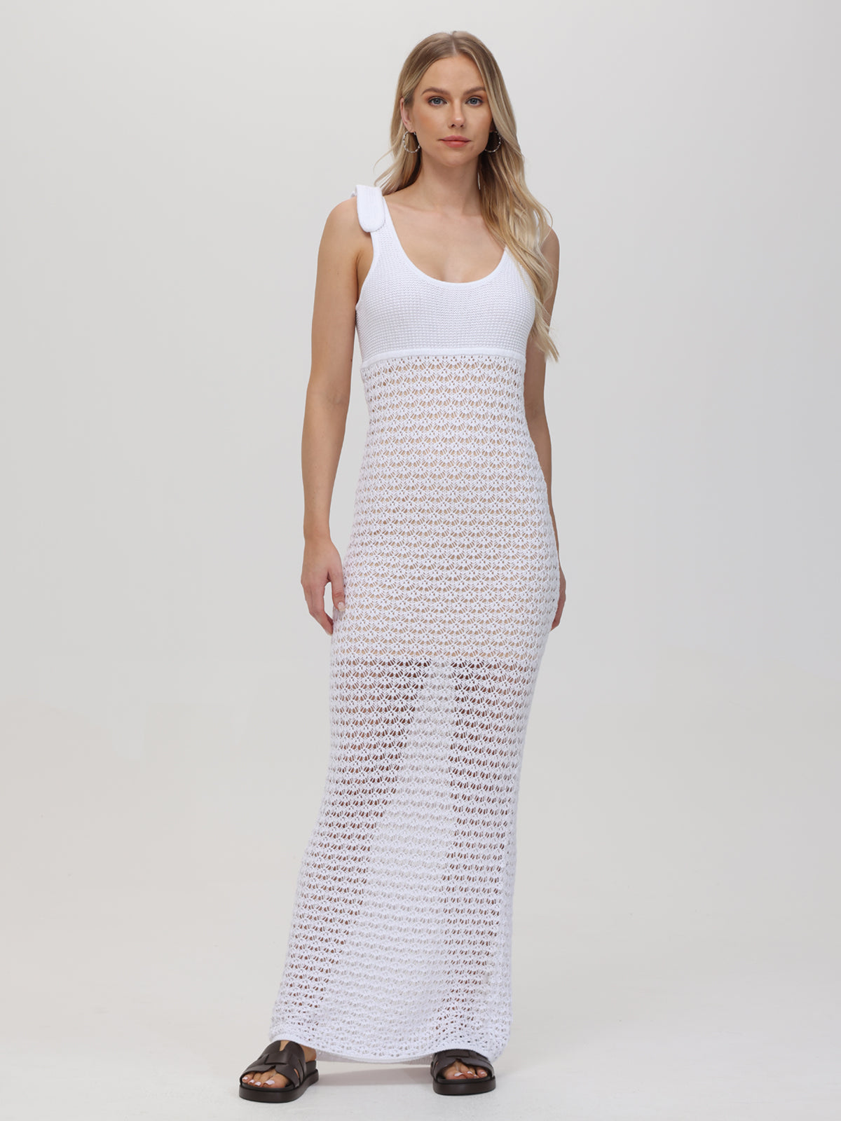 Serenity: 100% Cotton Crochet Maxi Bow Tank Dress