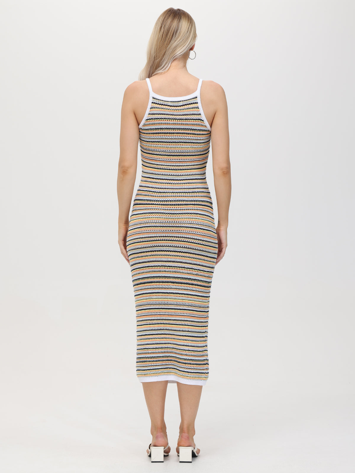 Scarlett: 100% Cotton Crochet Stripe Midi Dress