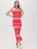 Aribella: Stripe Halter Maxi Dress