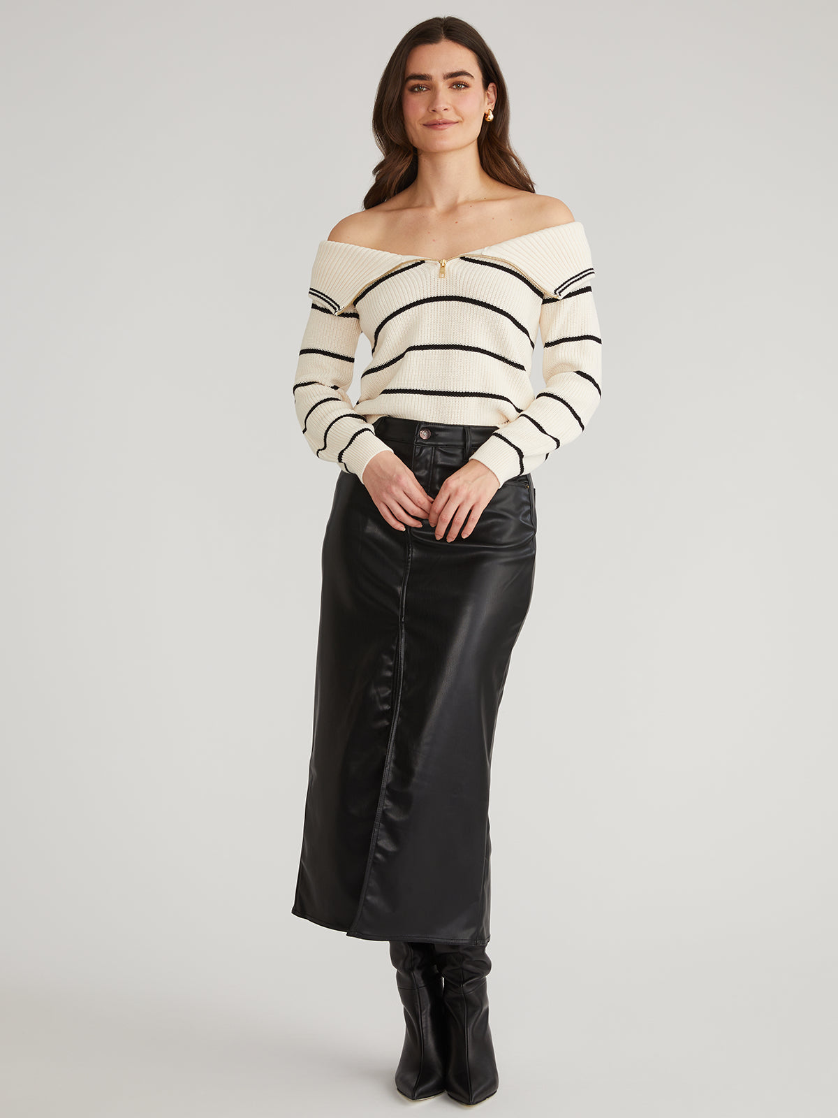 Sierra: 100% Cotton Stripe Off Shoulder Pullover